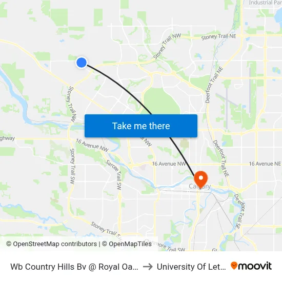 Wb Country Hills Bv @ Royal Oak Centre NW to University Of Lethbridge map