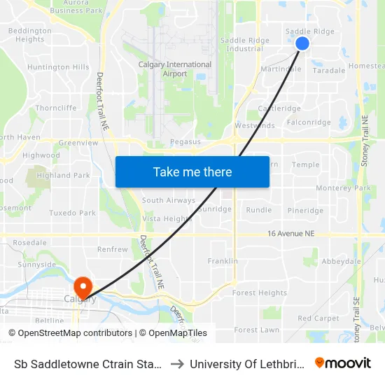 Sb Saddletowne Ctrain Station to University Of Lethbridge map