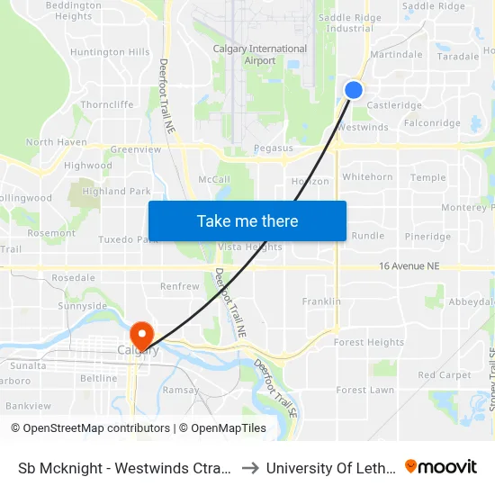 Sb Mcknight - Westwinds Ctrain Station to University Of Lethbridge map