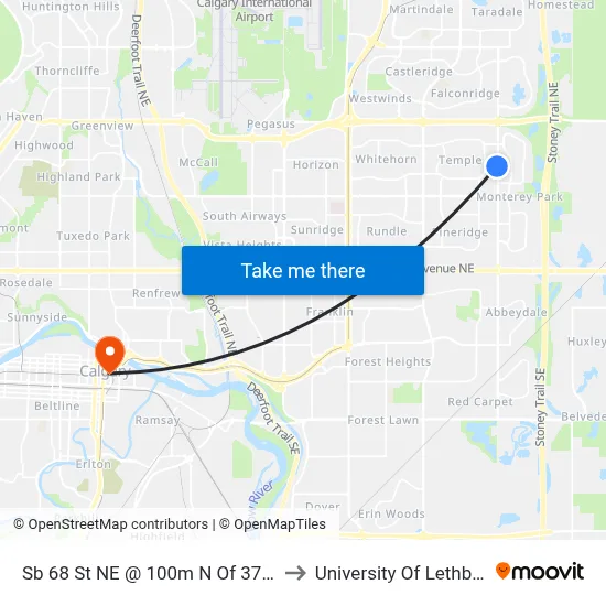 Sb 68 St NE @ 100m N Of 37 Av NE to University Of Lethbridge map