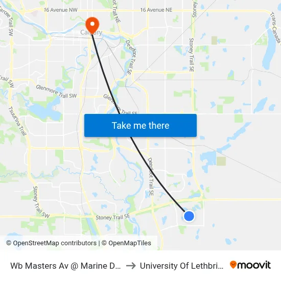 Wb Masters Av @ Marine Dr SE to University Of Lethbridge map