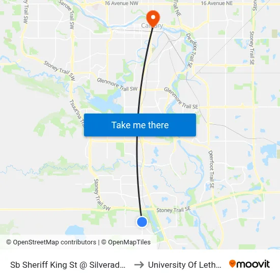 Sb Sheriff King St @ Silverado Wy SW to University Of Lethbridge map
