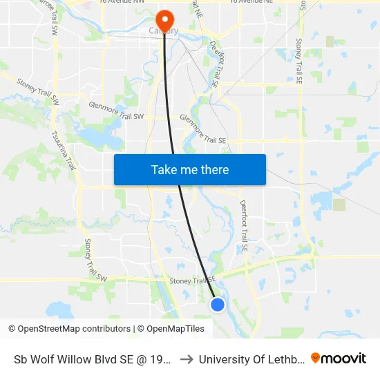 Sb Wolf Willow  Blvd SE @ 194 Av SE to University Of Lethbridge map