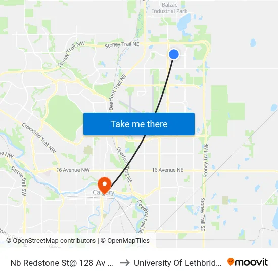 Nb Redstone St@ 128 Av NE to University Of Lethbridge map