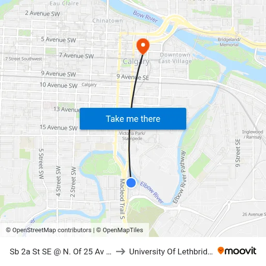 Sb 2a St SE @ N. Of 25 Av SE to University Of Lethbridge map