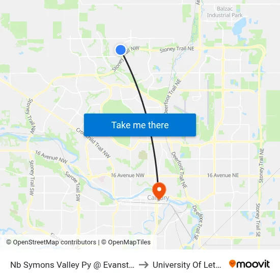 Nb Symons Valley Py @ Evanston Wy NW to University Of Lethbridge map