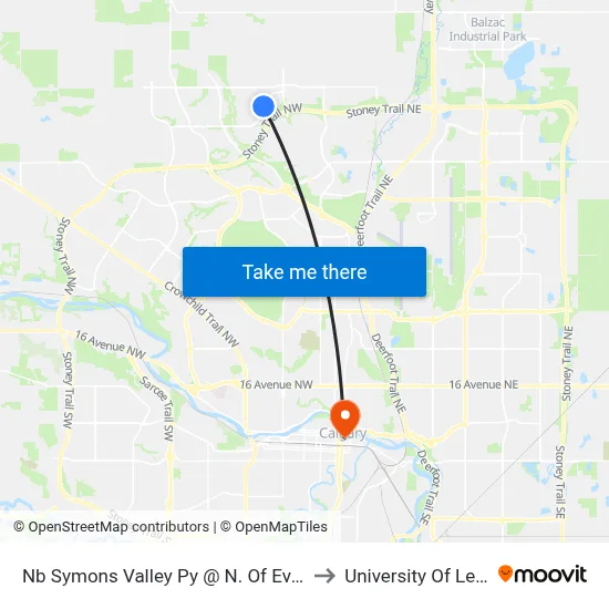 Nb Symons Valley Py @ N. Of Evanston Wy NW to University Of Lethbridge map