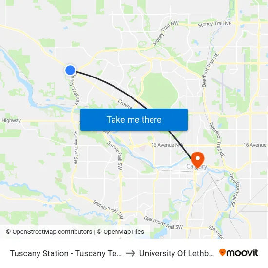 Tuscany Station - Tuscany Terminal to University Of Lethbridge map