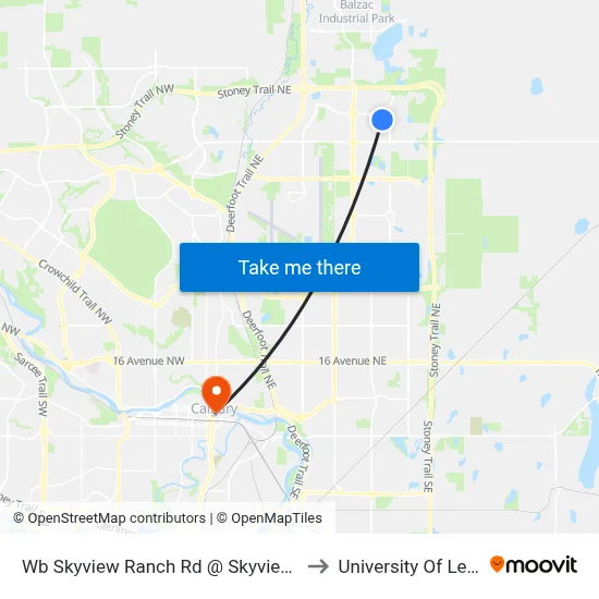 Wb Skyview Ranch Rd @ Skyview Ranch Bv NE to University Of Lethbridge map