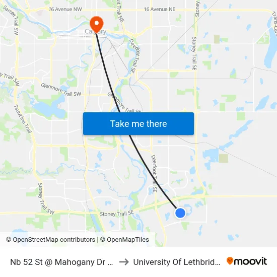 Nb 52 St @ Mahogany Dr SE to University Of Lethbridge map