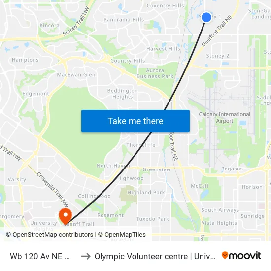 Wb 120 Av NE @ 16 St NE to Olympic Volunteer centre | University of Calgary map