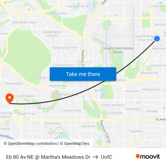 Eb 80 Av NE @ Martha's Meadows Dr to UofC map
