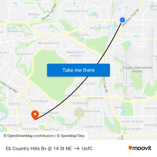 Eb Country Hills Bv @ 14 St NE to UofC map