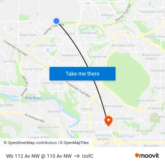 Wb 112 Av NW @ 110 Av NW to UofC map