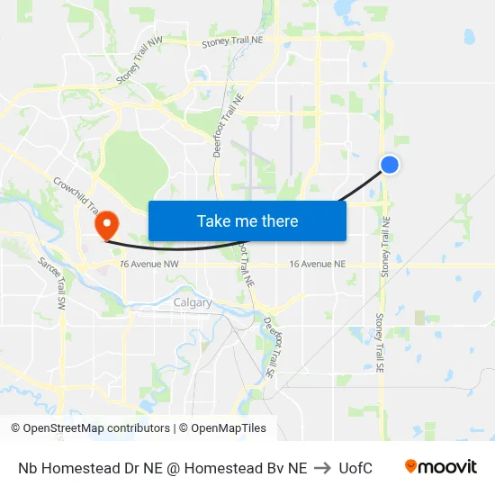 Nb Homestead Dr NE @ Homestead Bv NE to UofC map