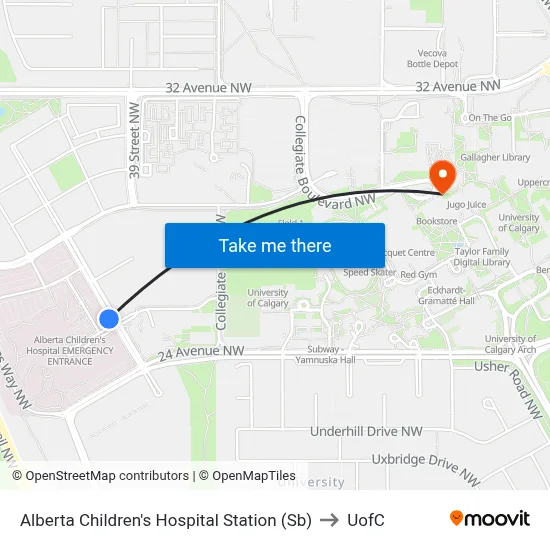Alberta Children's Hospital Station (Sb) to UofC map