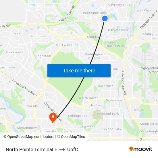 North Pointe Terminal E to UofC map