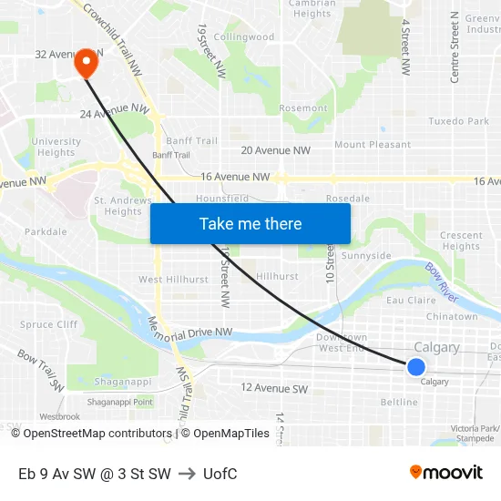 Eb 9 Av SW @ 3 St SW to UofC map