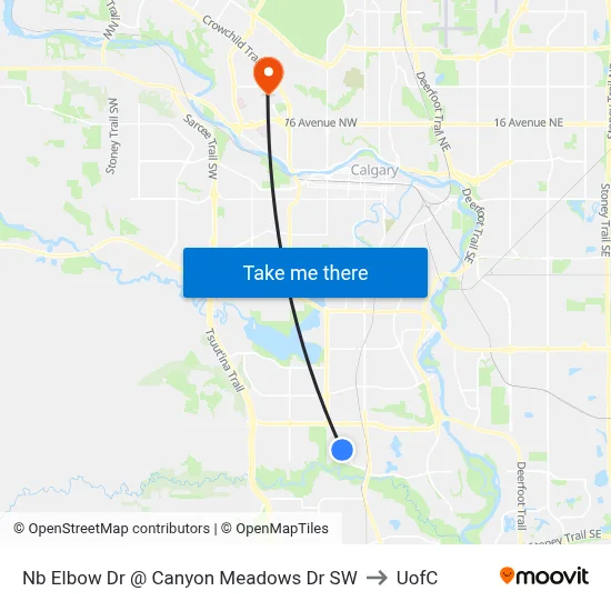 Nb Elbow Dr @ Canyon Meadows Dr SW to UofC map