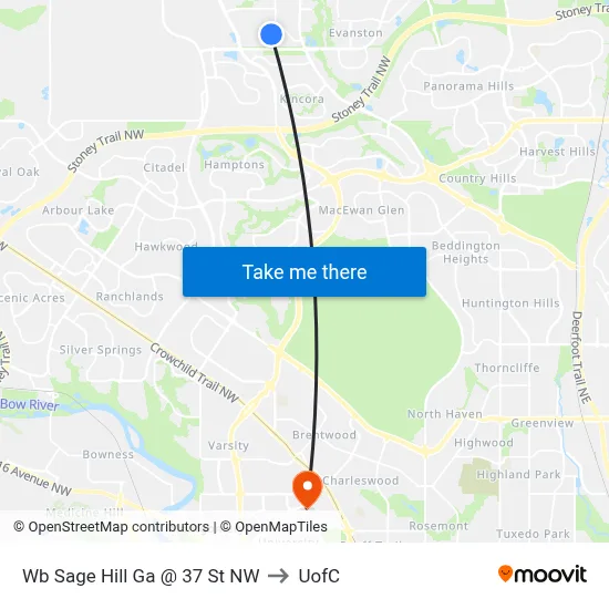 Wb Sage Hill Ga @ 37 St NW to UofC map