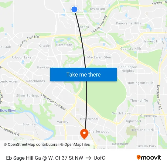 Eb Sage Hill Ga @  W. Of 37 St NW to UofC map