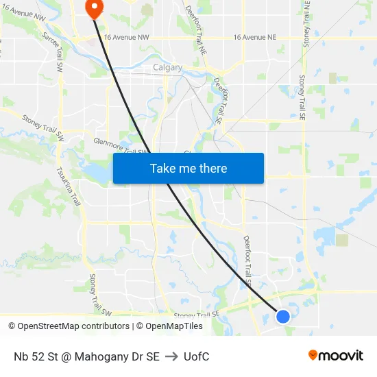 Nb 52 St @ Mahogany Dr SE to UofC map