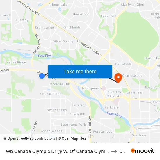 Wb Canada Olympic Dr @ W. Of Canada Olympic Rd SW to UofC map