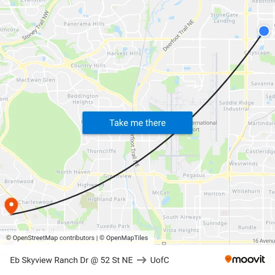 Eb Skyview Ranch Dr @ 52 St NE to UofC map
