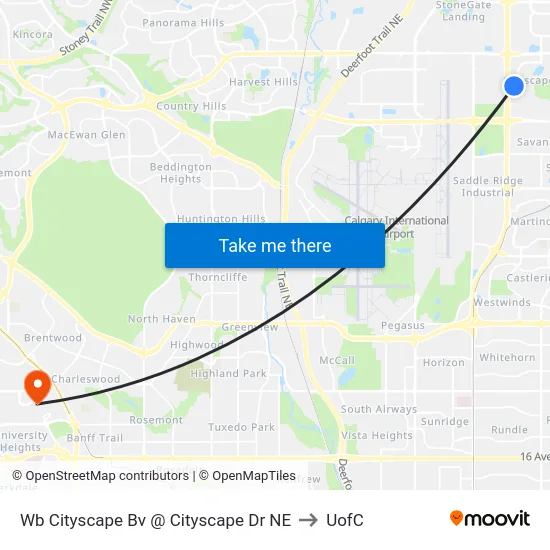 Wb Cityscape Bv @ Cityscape Dr NE to UofC map