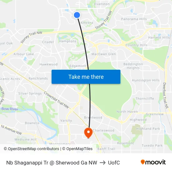 Nb Shaganappi Tr @ Sherwood Ga NW to UofC map