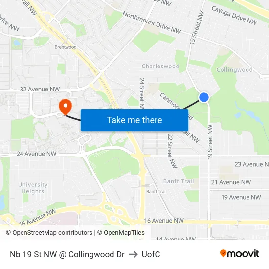 Nb 19 St NW @ Collingwood Dr to UofC map