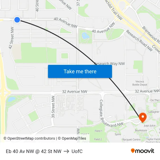 Eb 40 Av NW @ 42 St NW to UofC map