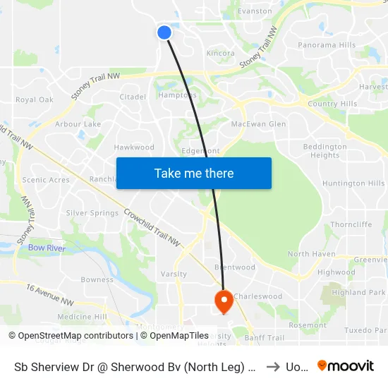 Sb Sherview Dr @ Sherwood Bv (North Leg) NW to UofC map