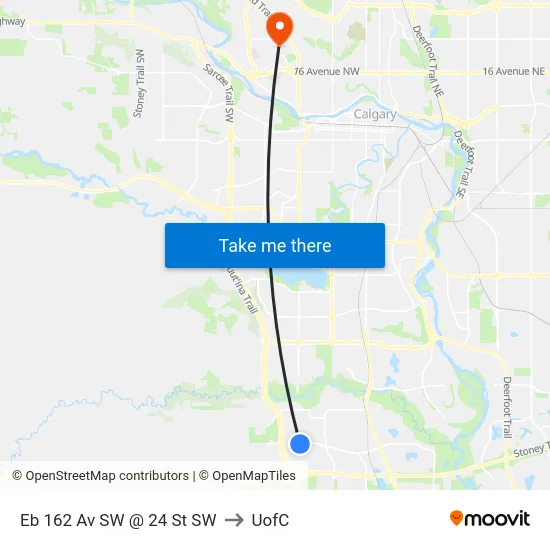 Eb 162 Av SW @ 24 St SW to UofC map