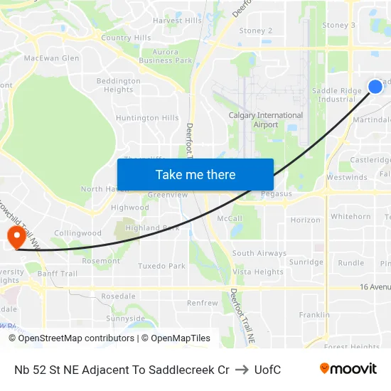 Nb 52 St NE Adjacent To Saddlecreek Cr to UofC map