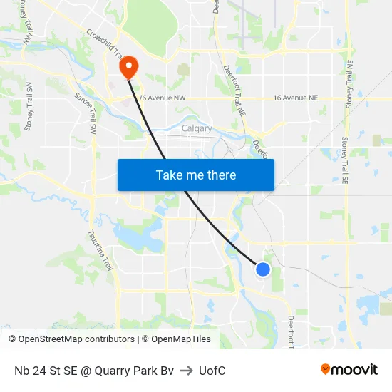 Nb 24 St SE @ Quarry Park Bv to UofC map