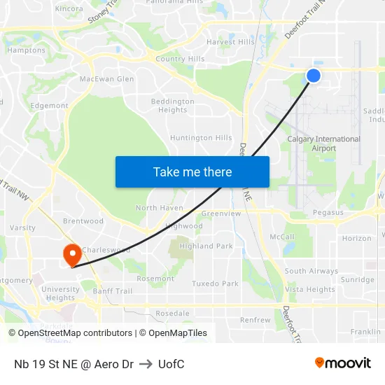 Nb 19 St NE @ Aero Dr to UofC map
