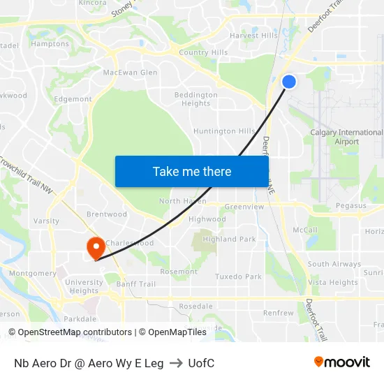 Nb Aero Dr @ Aero Wy E Leg to UofC map