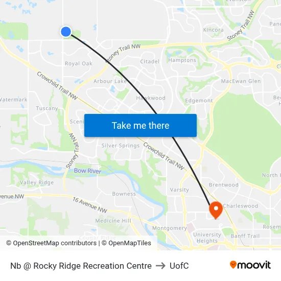 Nb @ Rocky Ridge Recreation Centre to UofC map