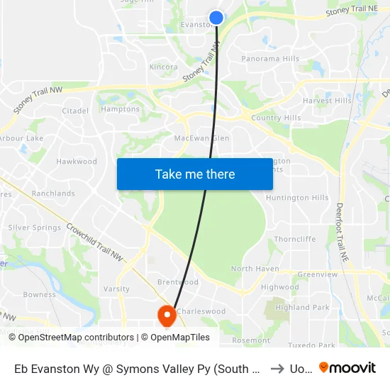 Eb Evanston Wy @ Symons Valley Py (South Leg)  NW to UofC map