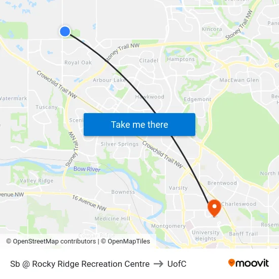 Sb @ Rocky Ridge Recreation Centre to UofC map