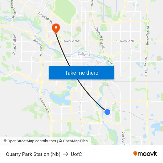 Quarry Park Station (Nb) to UofC map