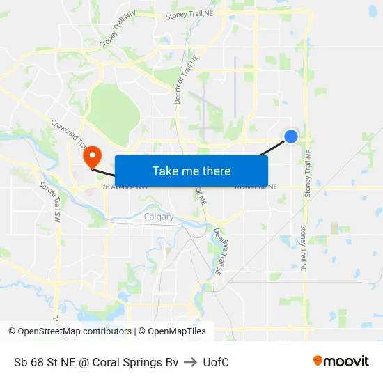 Sb 68 St NE @ Coral Springs Bv to UofC map