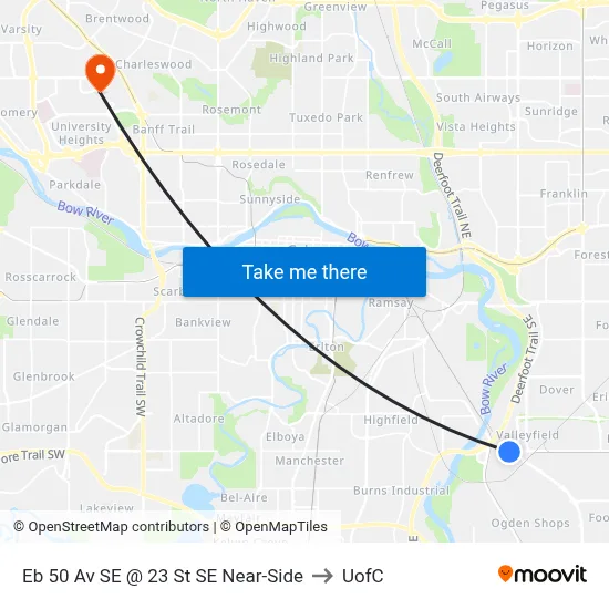 Eb 50 Av SE @ 23 St SE Near-Side to UofC map