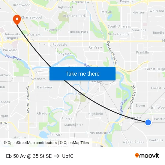 Eb 50 Av @ 35 St SE to UofC map