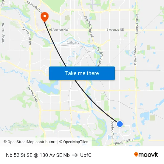 Nb 52 St SE @ 130 Av SE Nb to UofC map