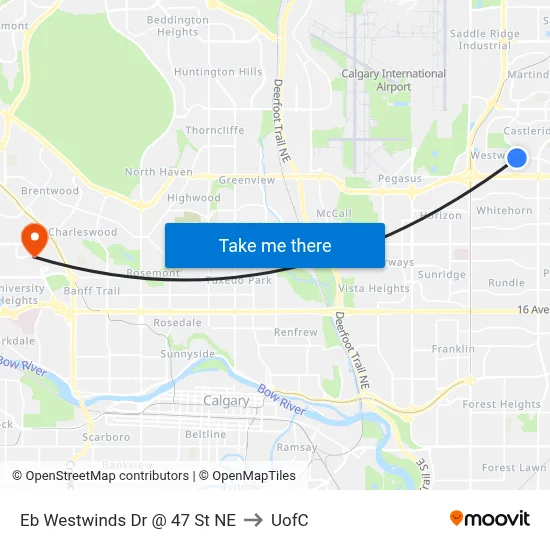 Eb Westwinds Dr @ 47 St NE to UofC map