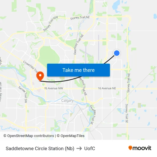 Saddletowne Circle Station (Nb) to UofC map