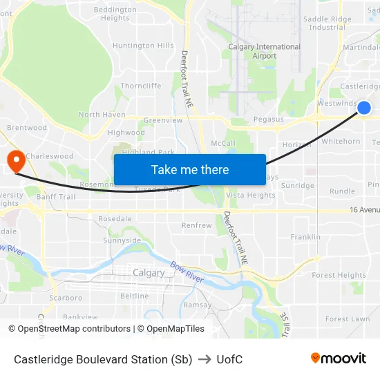 Castleridge Boulevard Station (Sb) to UofC map