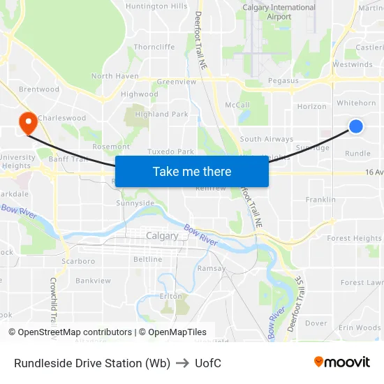 Rundleside Drive Station (Wb) to UofC map